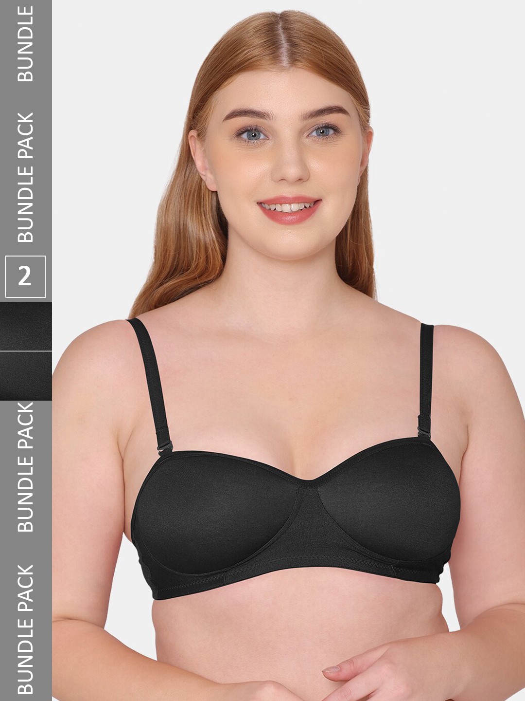 

Tweens Pack of 2 Lightly Padded Non-Wired Seamless Cotton Bra, Black