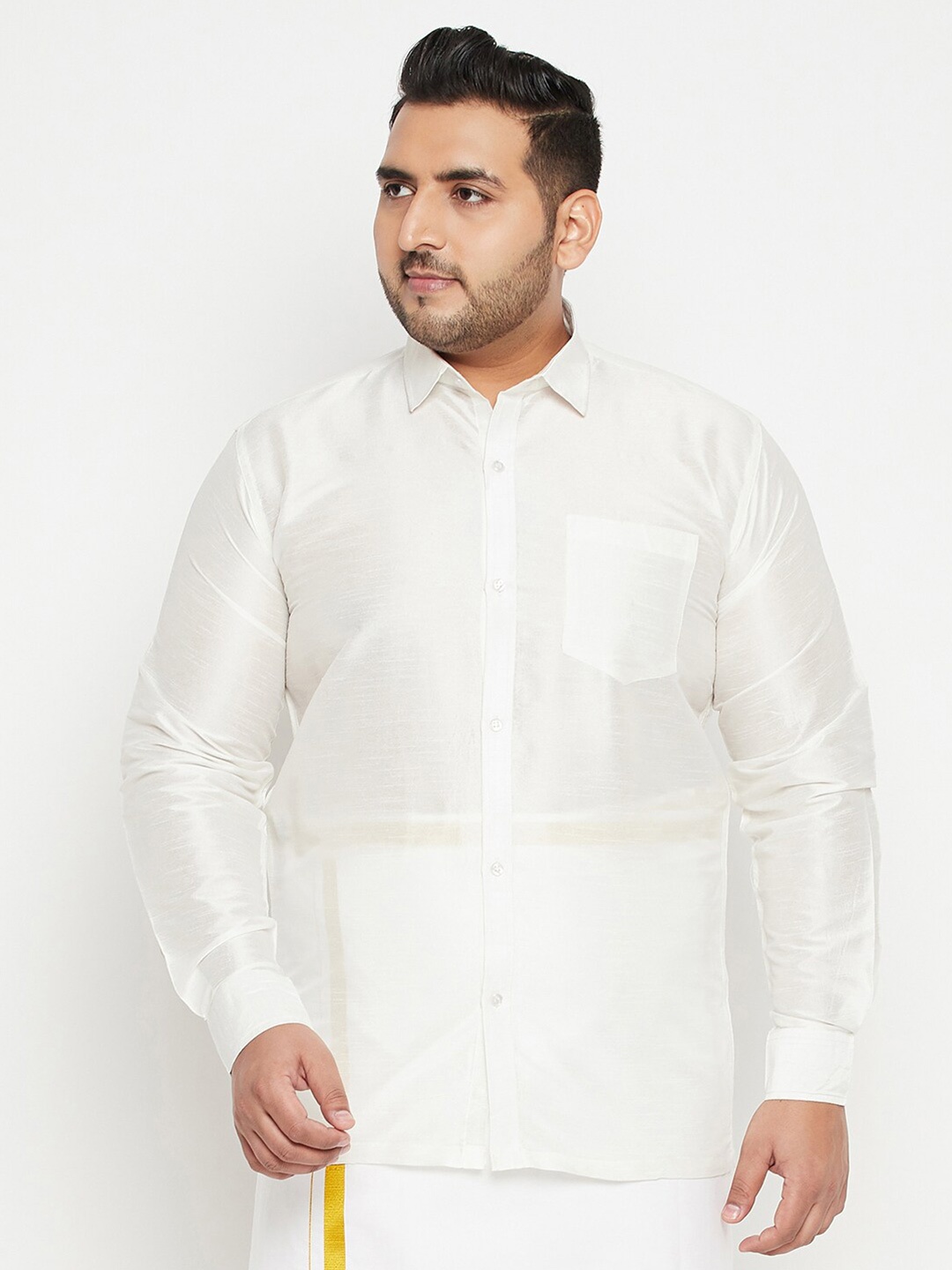 

VASTRAMAY PLUS Men Plus size Premium Casual Silk Shirt, White