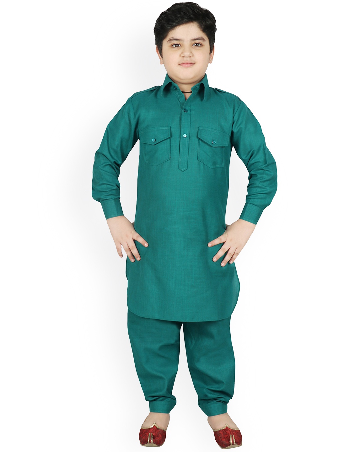 

SG YUVRAJ Boys Pure Cotton Pathani Kurta with Salwar, Green