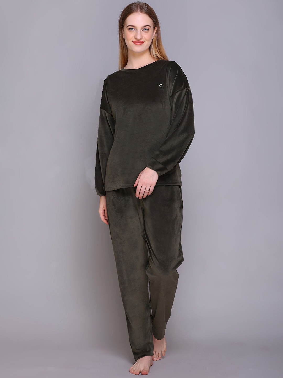 

Aerowarm Women Round Neck Night suit, Olive