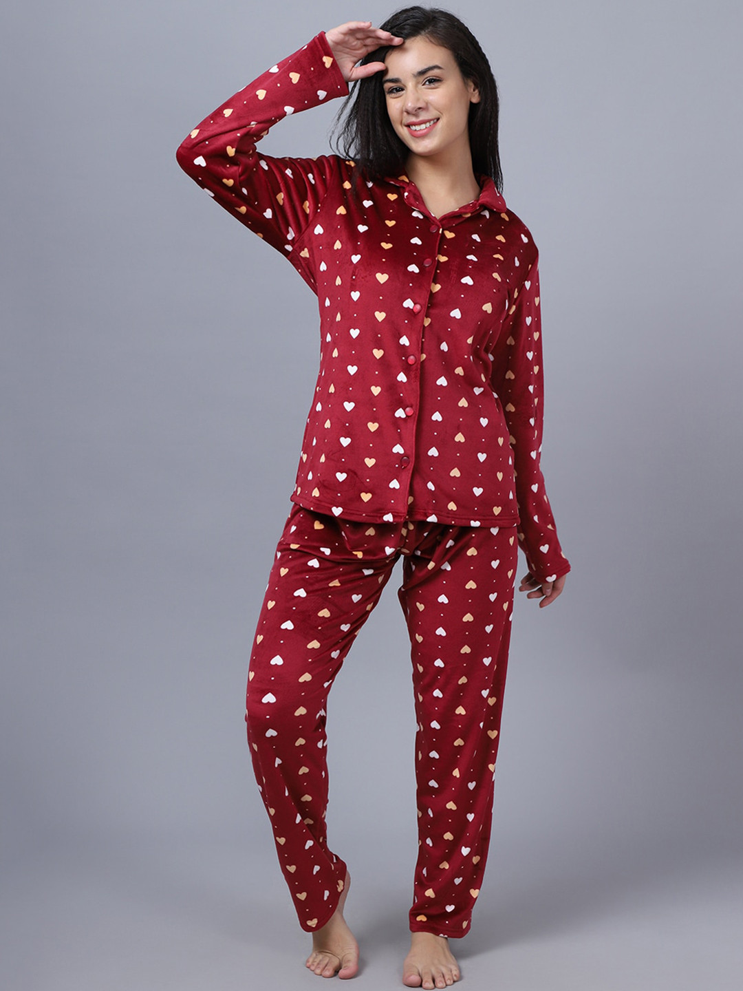 

Aerowarm Women Printed Night suit, Maroon