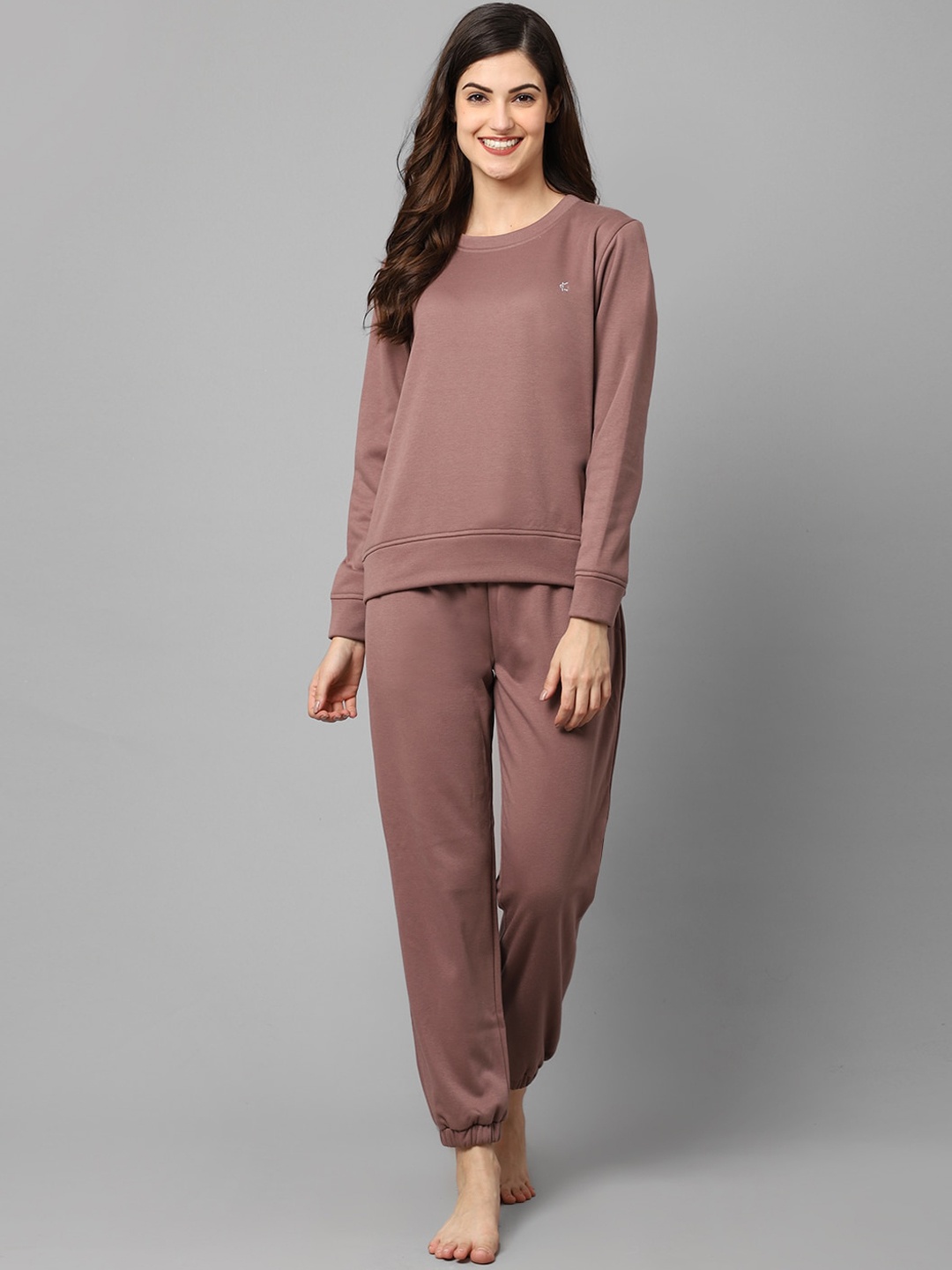 

Aerowarm Women Fleece Night suit, Camel brown