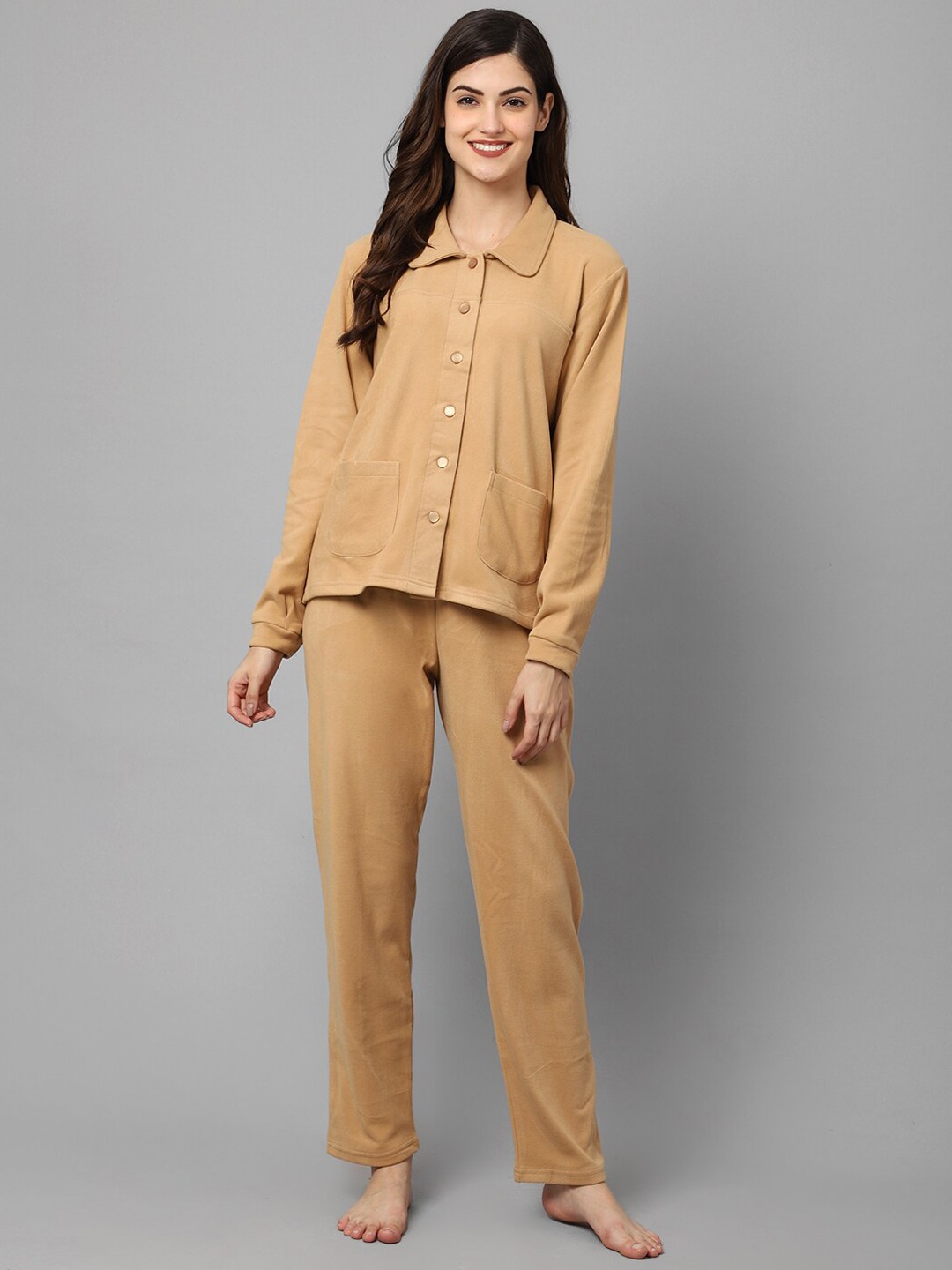 

Aerowarm Women Fleece Night suit, Tan