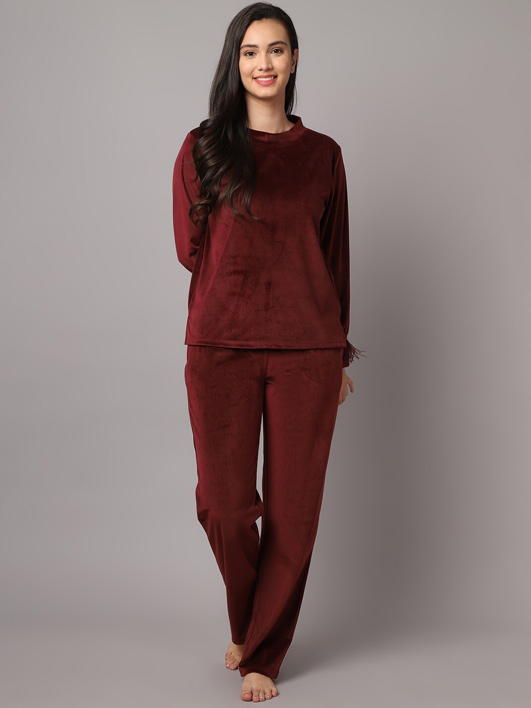 

Aerowarm Women Round Neck Night suit, Maroon