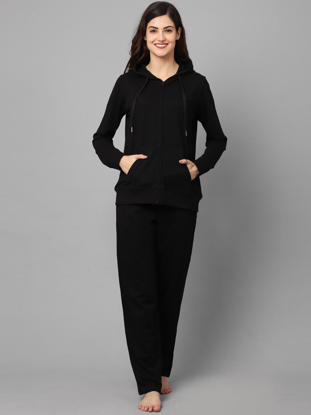 

Aerowarm Women Fleece Night suit, Black