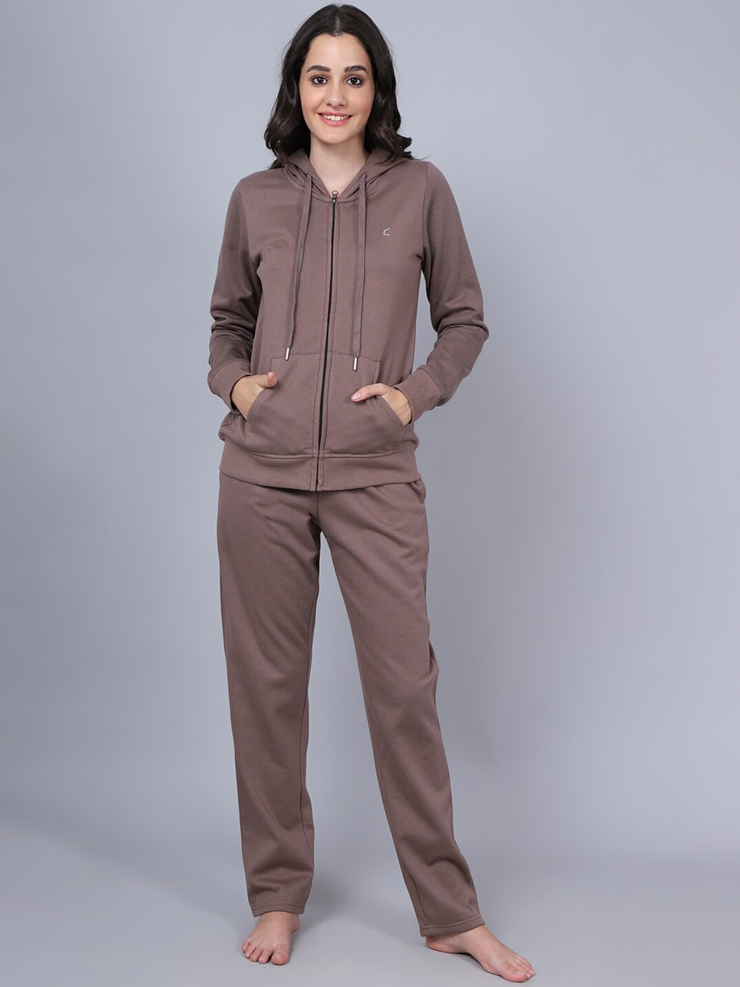 

Aerowarm Women Hood Neck Night suit, Camel brown