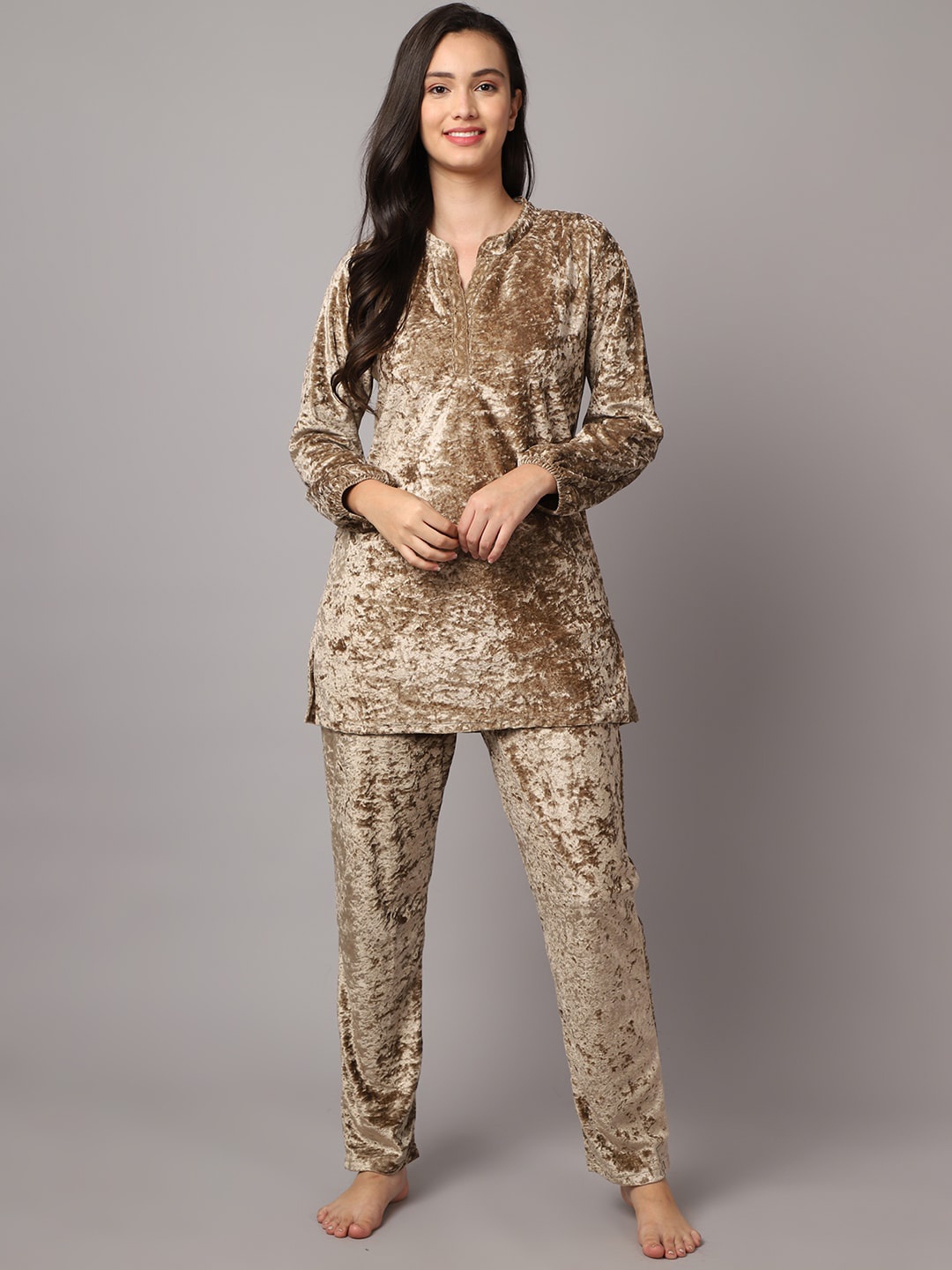 

Aerowarm Women Round Neck Night suit, Tan