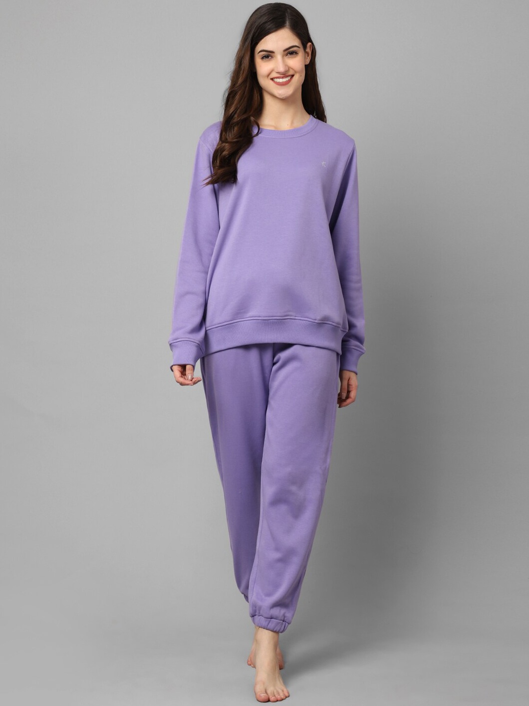 

Aerowarm Women Long Sleeves Fleece Night suit, Violet