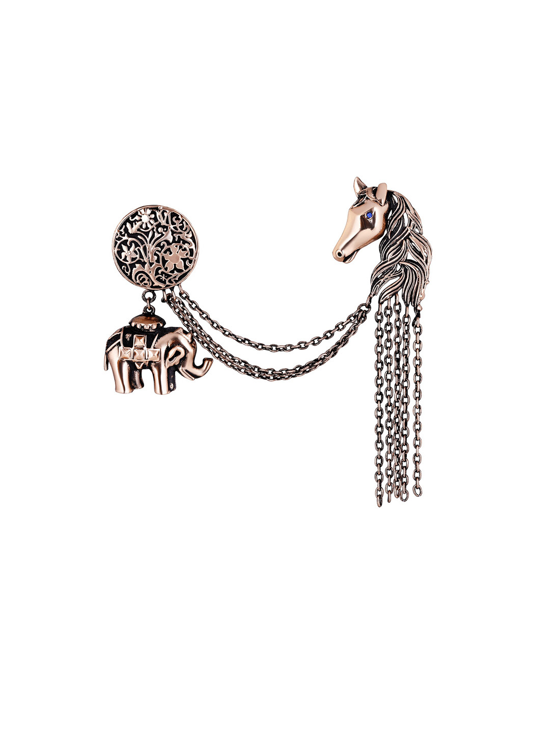

Mahi Alloy Elephant & Horse Face Floral Charm Brooch With Chain, Blue