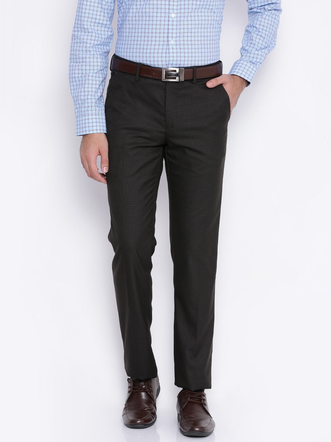 

Van Heusen Men Brown Classic Slim Fit Self-Checked Formal Trousers