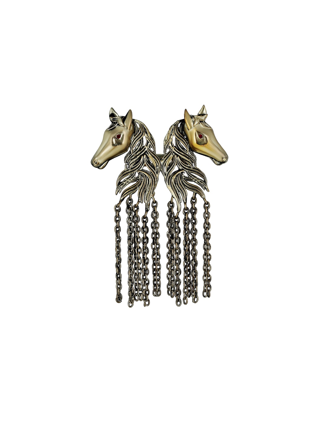 

Mahi Men Dual Horse Shaped Chain Brooch, Red