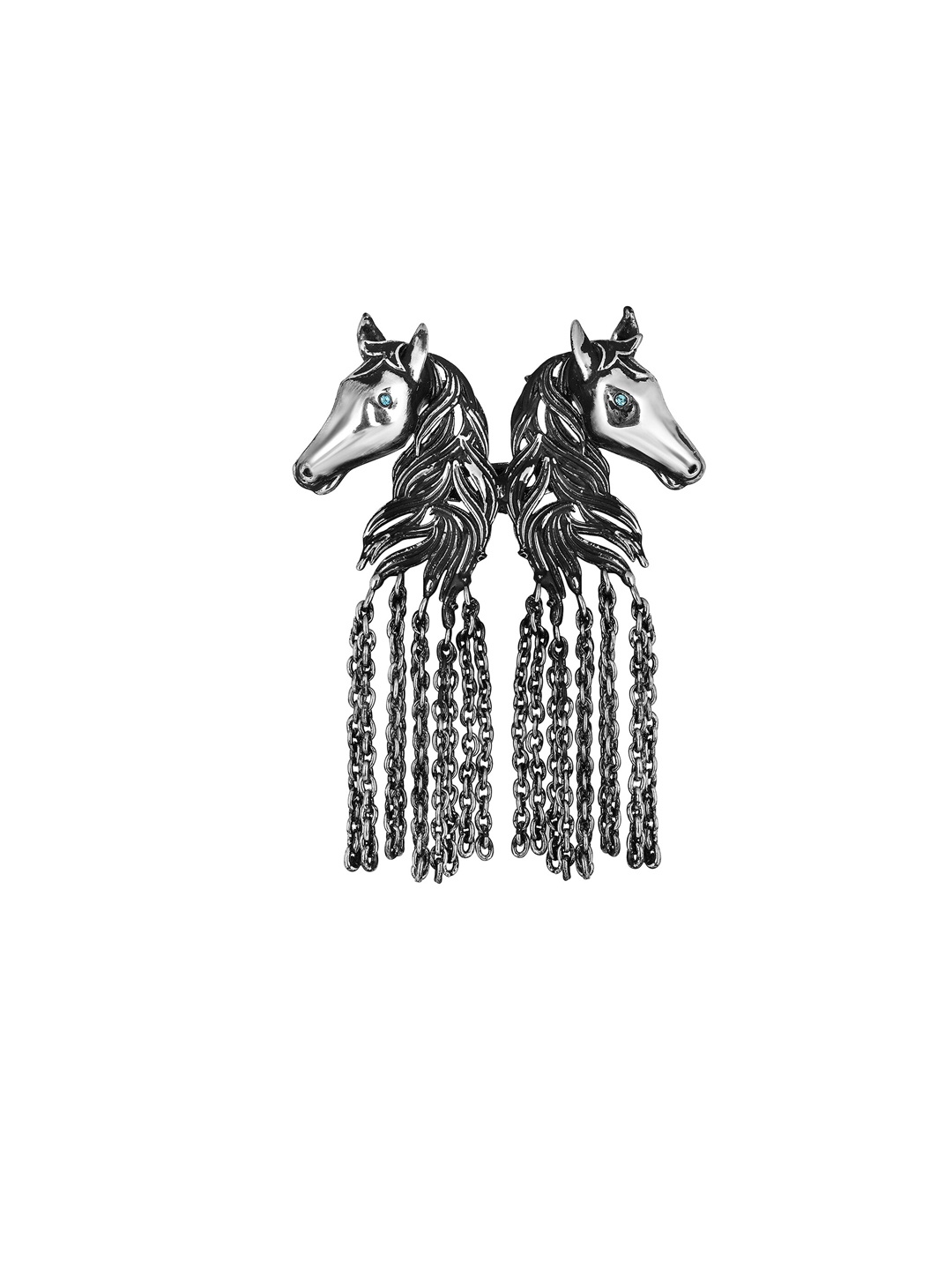 

Mahi Men Dual Horse Shaped Tassel Chain Brooch, Blue