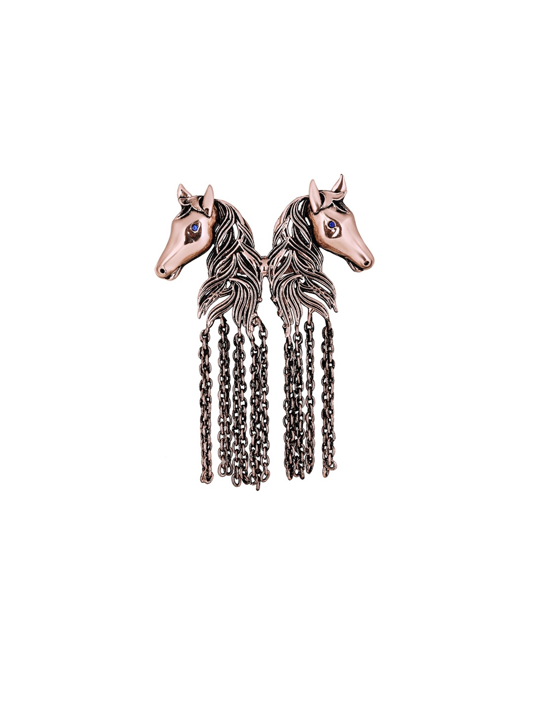 

Mahi Men Dual Horse Shaped Tassel Chain Stone Studded Sherwani Brooch, Blue