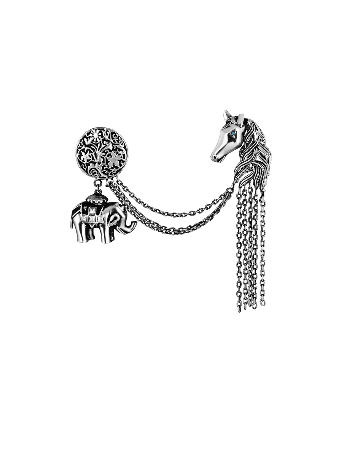 

Mahi Men Baby Elephant & Horse Face Shaped Brooch, Blue