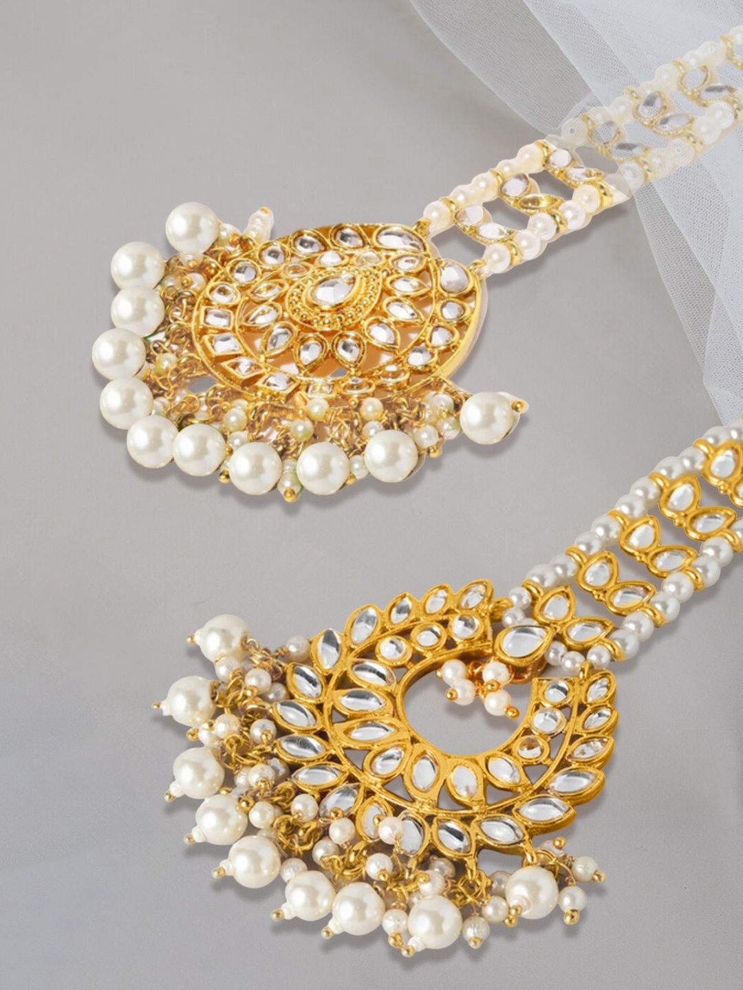 

OOMPH Set Of 2 Gold-Plated Stone-Studded & Beaded Maang Tikka