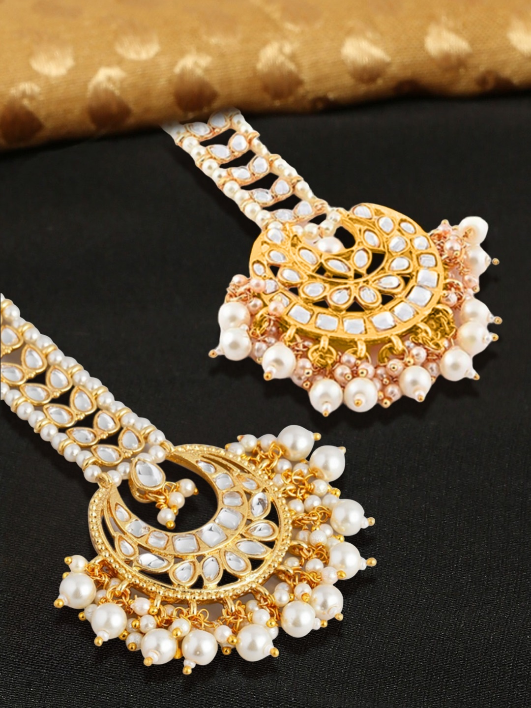 

OOMPH Set Of 2 Gold-Plated Stone-Studded & Beaded Maang Tikka