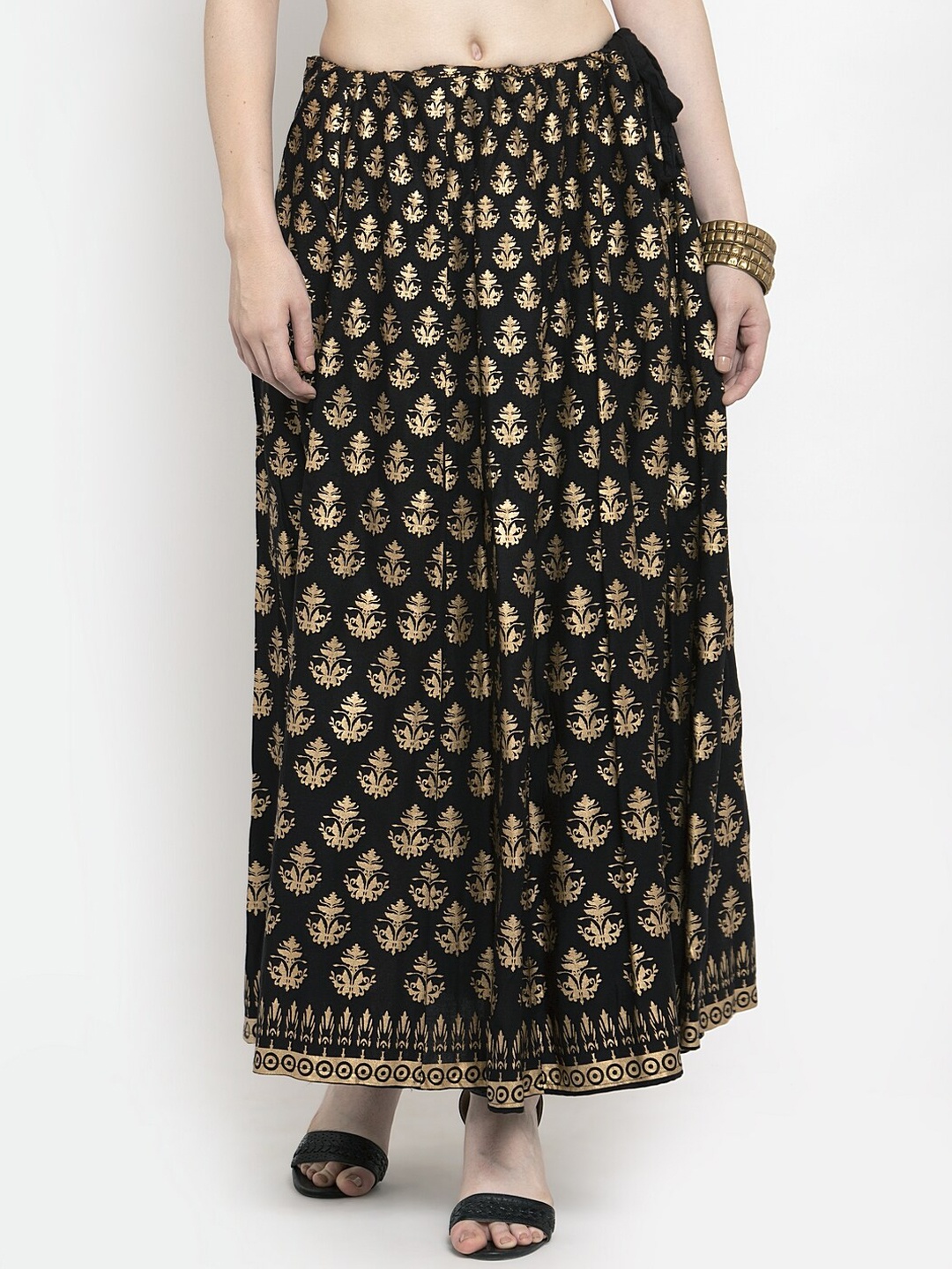 

Clora Creation Ethnic Motifs Printed Flared Maxi Skirt, Black