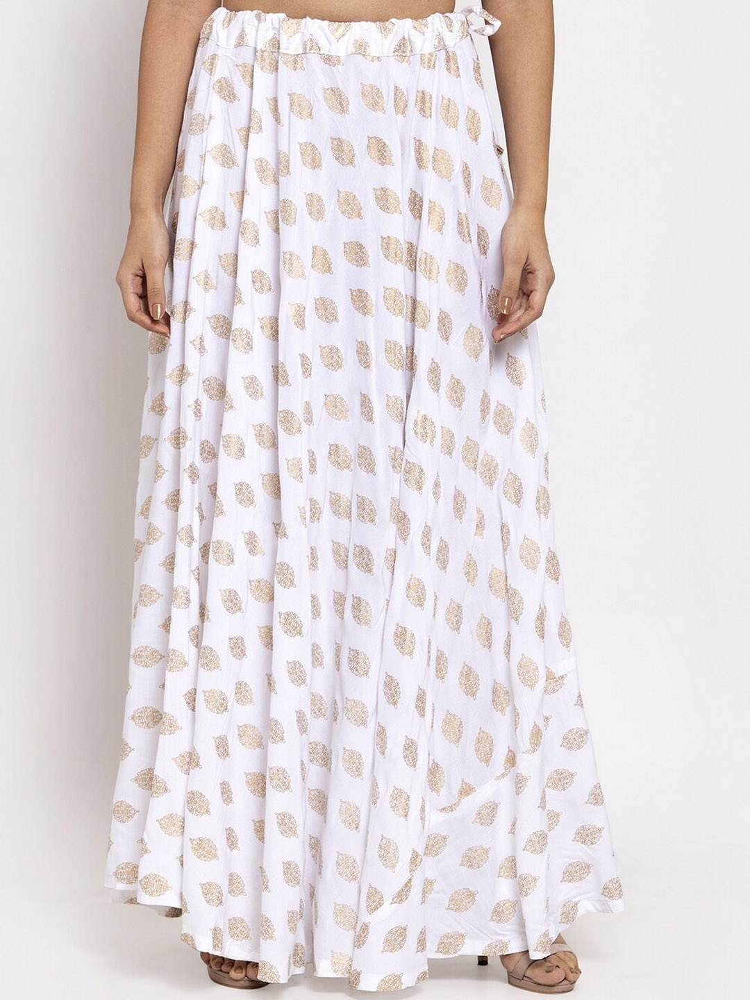 

Clora Creation Ethnic Motifs Printed Flared Maxi Skirt, White