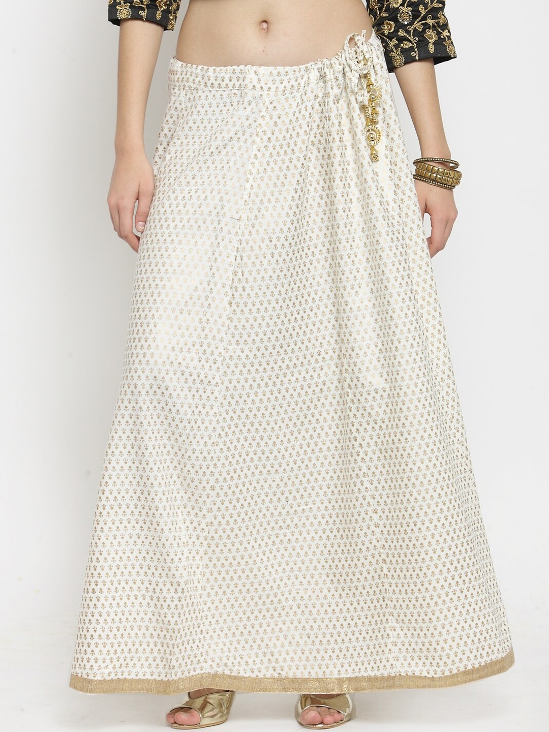 

Clora Creation Ethnic Motifs Printed Flared Maxi Skirt, Off white
