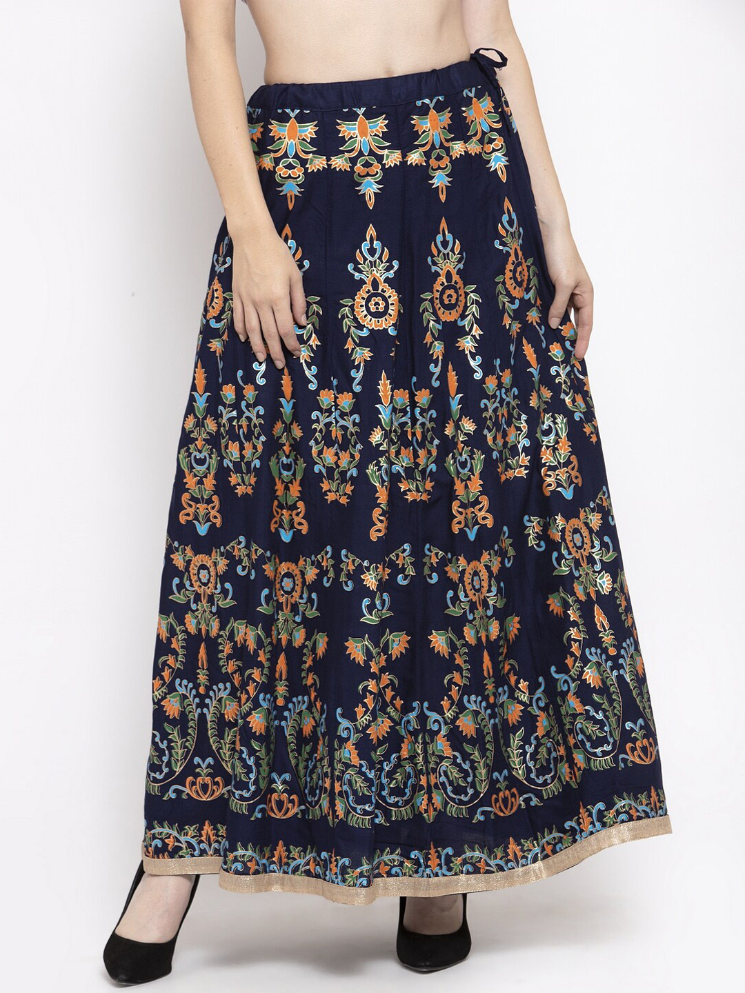 

Clora Creation Ethnic Motifs Printed Flared Maxi Skirt, Navy blue