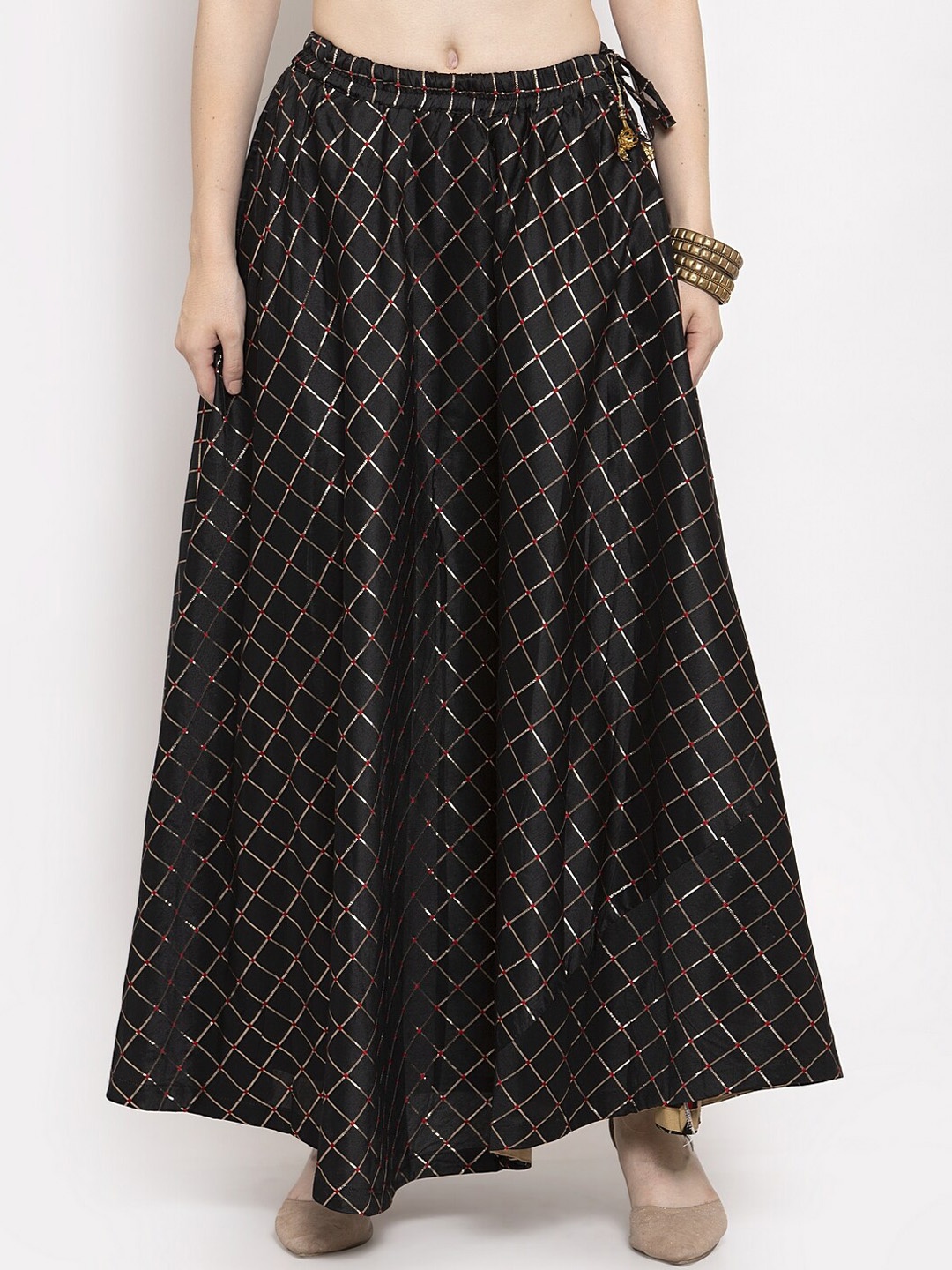 

Clora Creation Checked Flared Maxi Skirt, Black