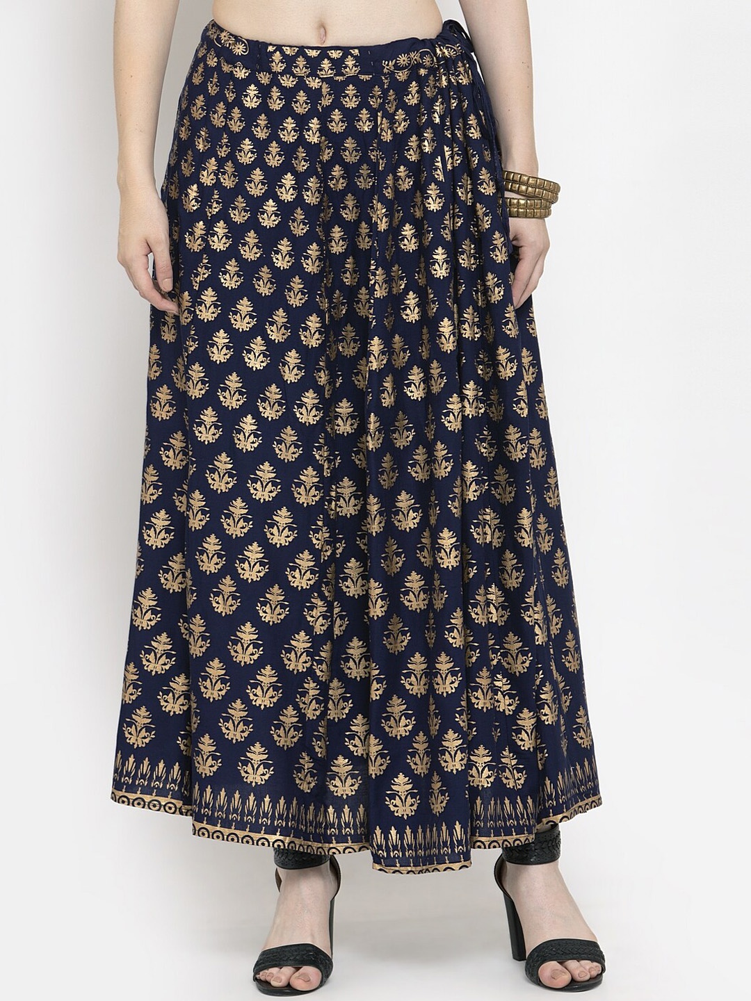 

Clora Creation Ethnic Motifs Printed Flared Maxi Skirt, Navy blue
