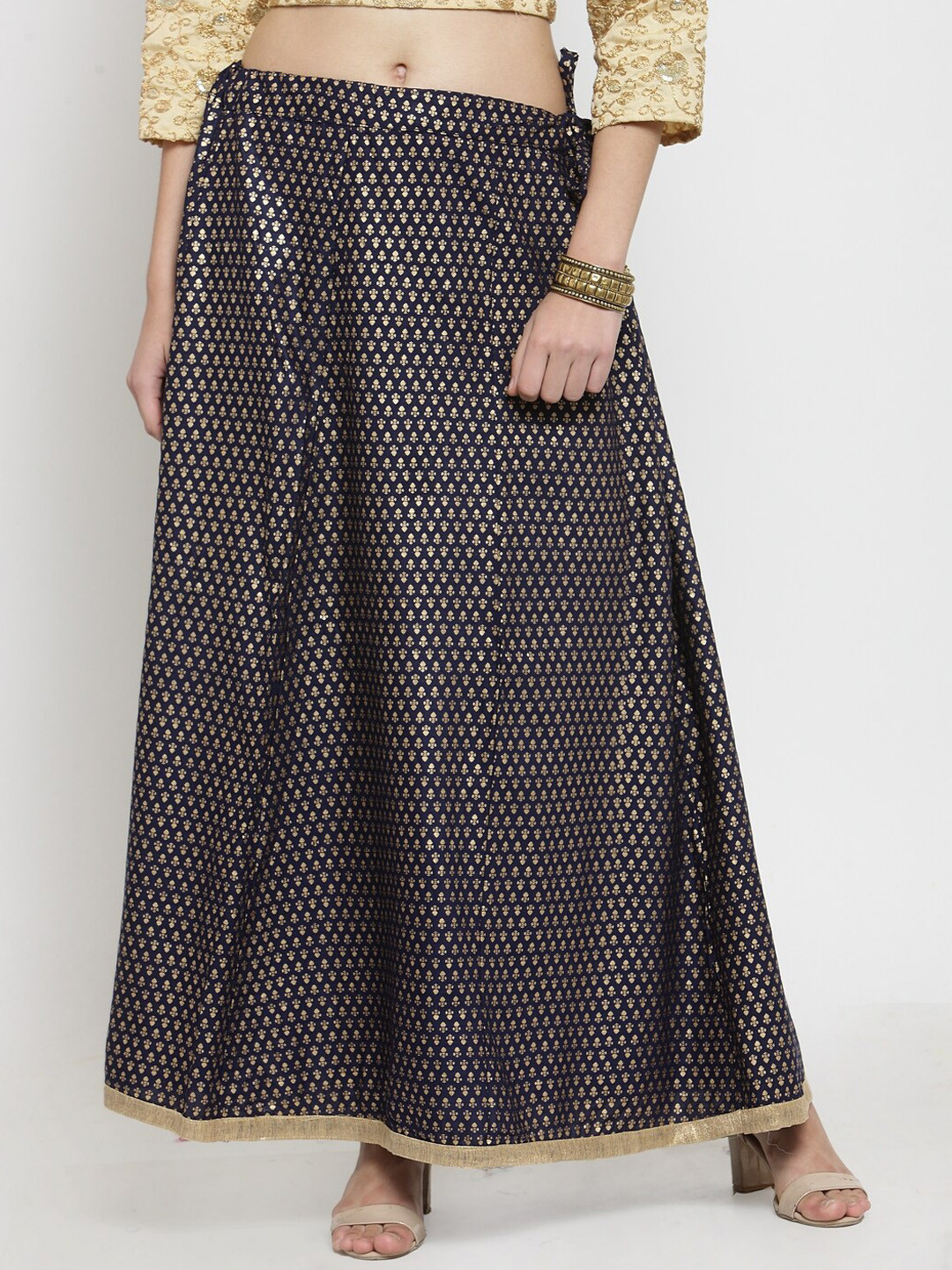 

Clora Creation Ethnic Printed Flared Maxi Skirt, Navy blue