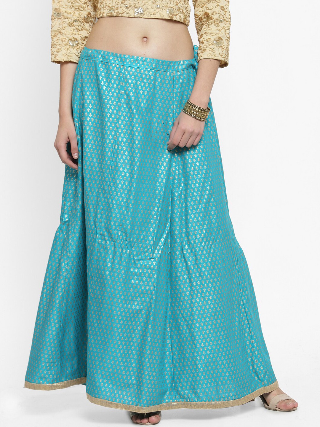 

Clora Creation Ethnic Printed Flared Maxi Skirt, Turquoise blue