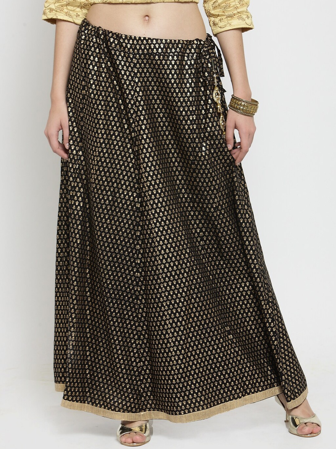 

Clora Creation Ethnic Printed Flared Maxi Skirt, Black