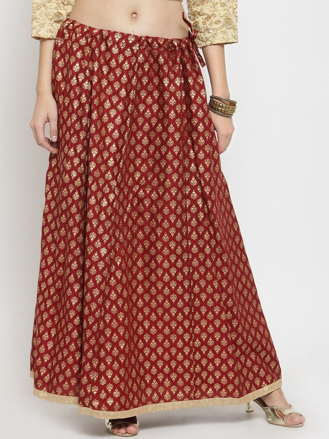 

Clora Creation Ethnic Printed Flared Maxi Skirt, Maroon