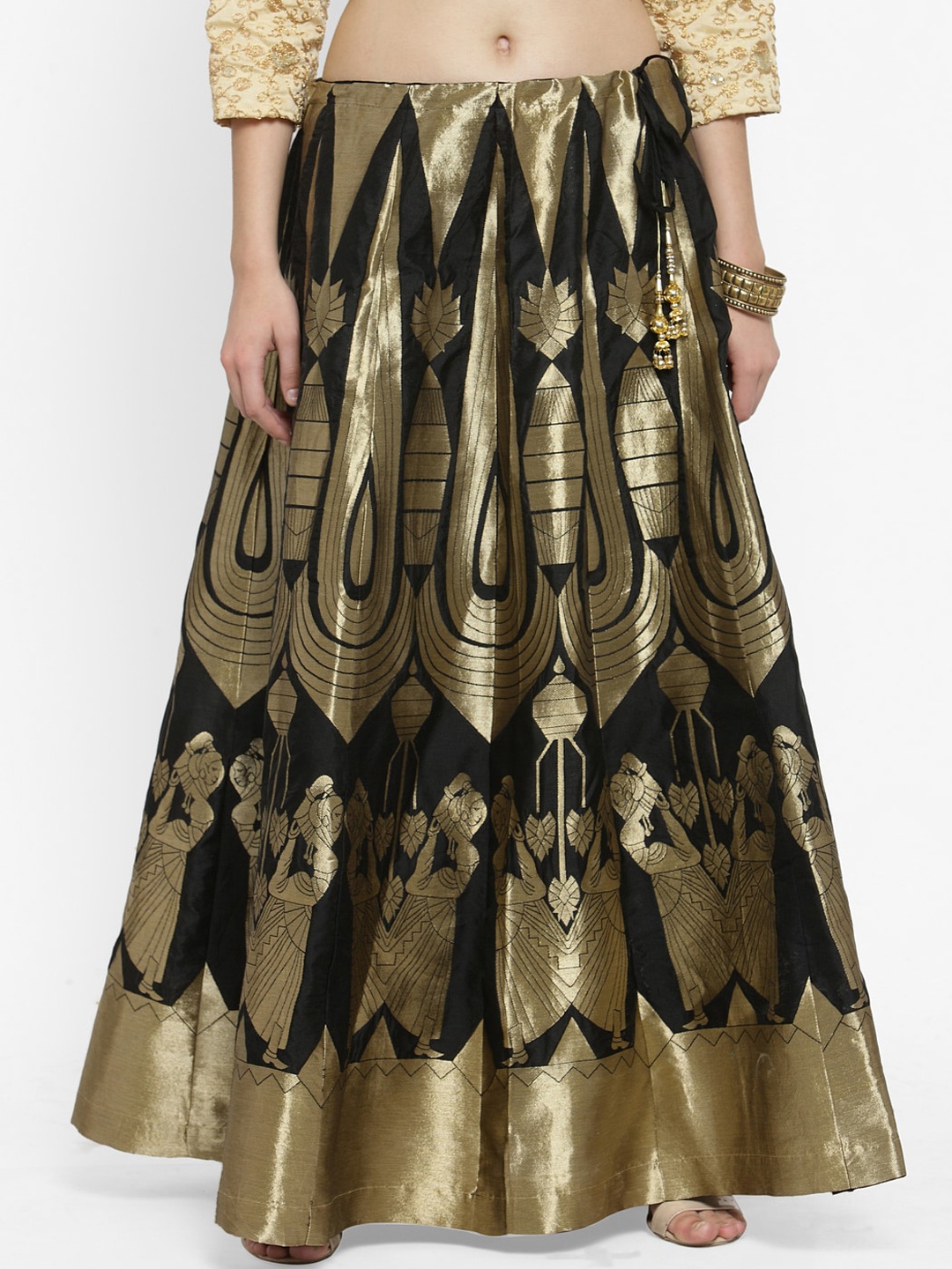 

Clora Creation Printed Flared Silk Maxi Skirt, Black
