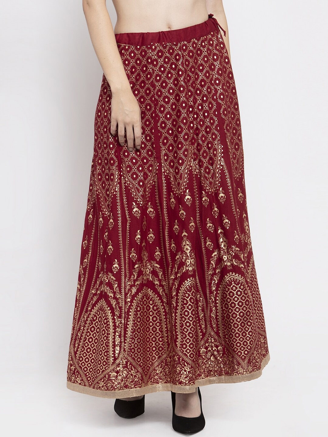 

Clora Creation Ethnic Printed Maxi Flared Skirt, Maroon