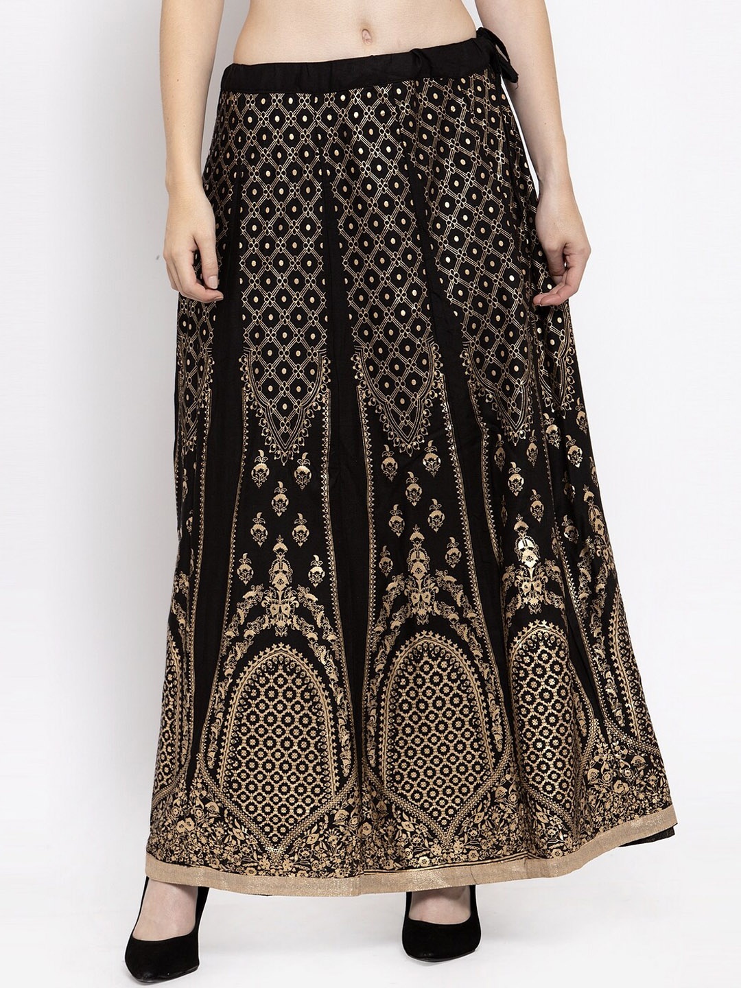 

Clora Creation Women Printed Maxi-Length Flared Ethnic Skirt, Black