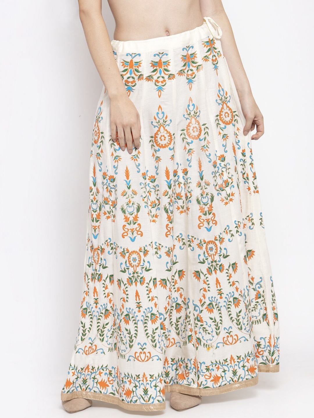 

Clora Creation Women Floral Printed Flared Maxi Skirts, Off white