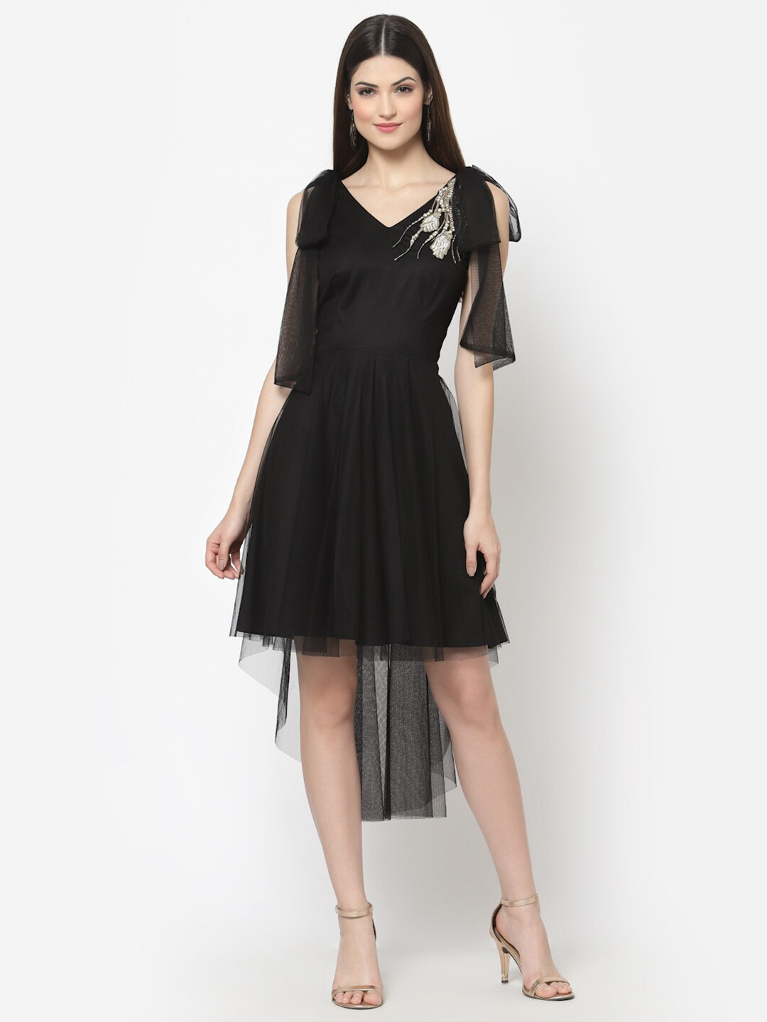 

Just Wow Embellished Net Dress, Black