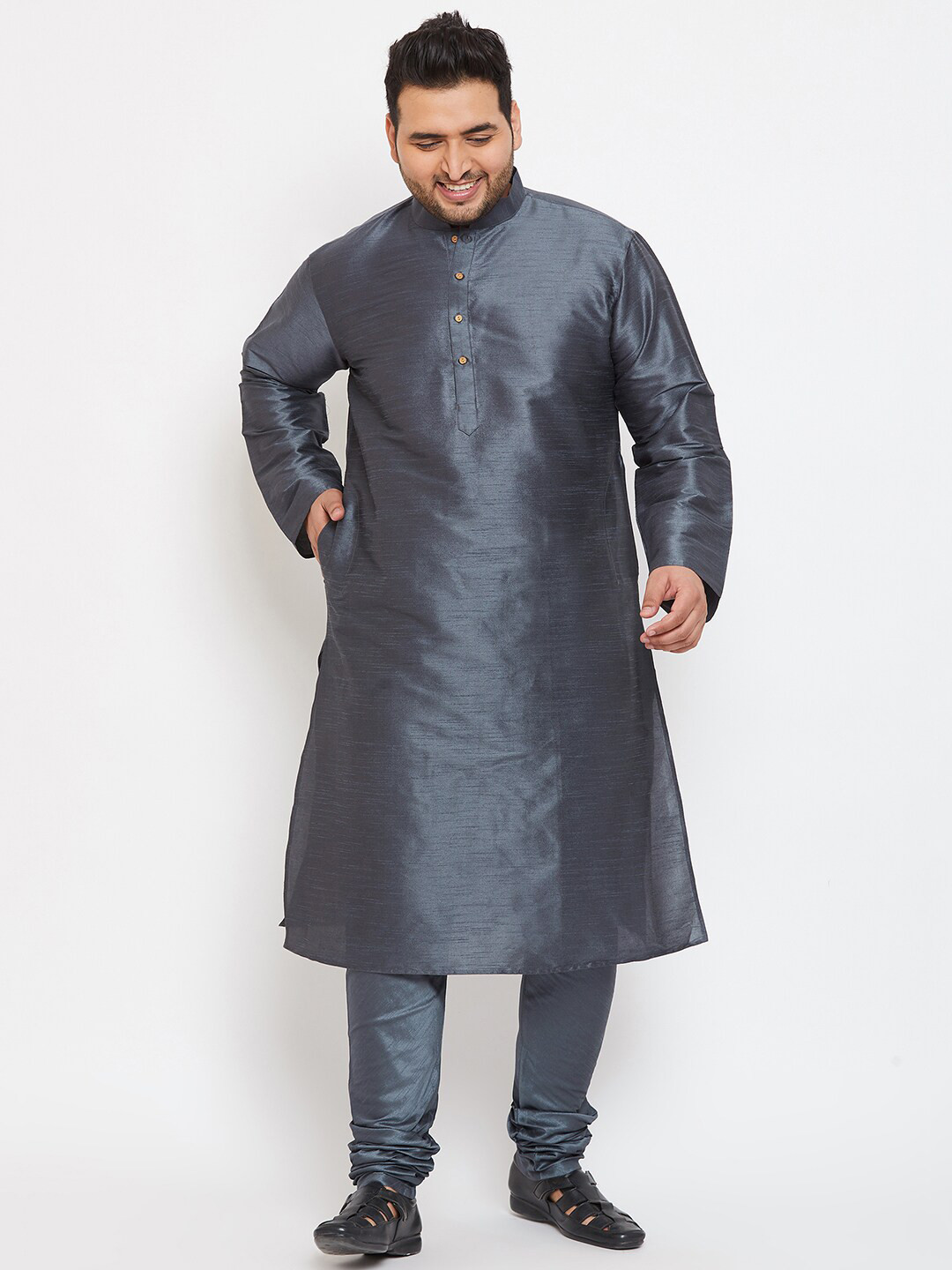 

VASTRAMAY PLUS Men Plus Size Straight Kurta with Churidar, Grey
