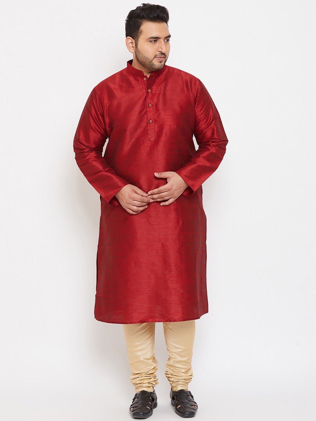 

VASTRAMAY PLUS Men Plus Size Regular Kurta with Churidar, Maroon
