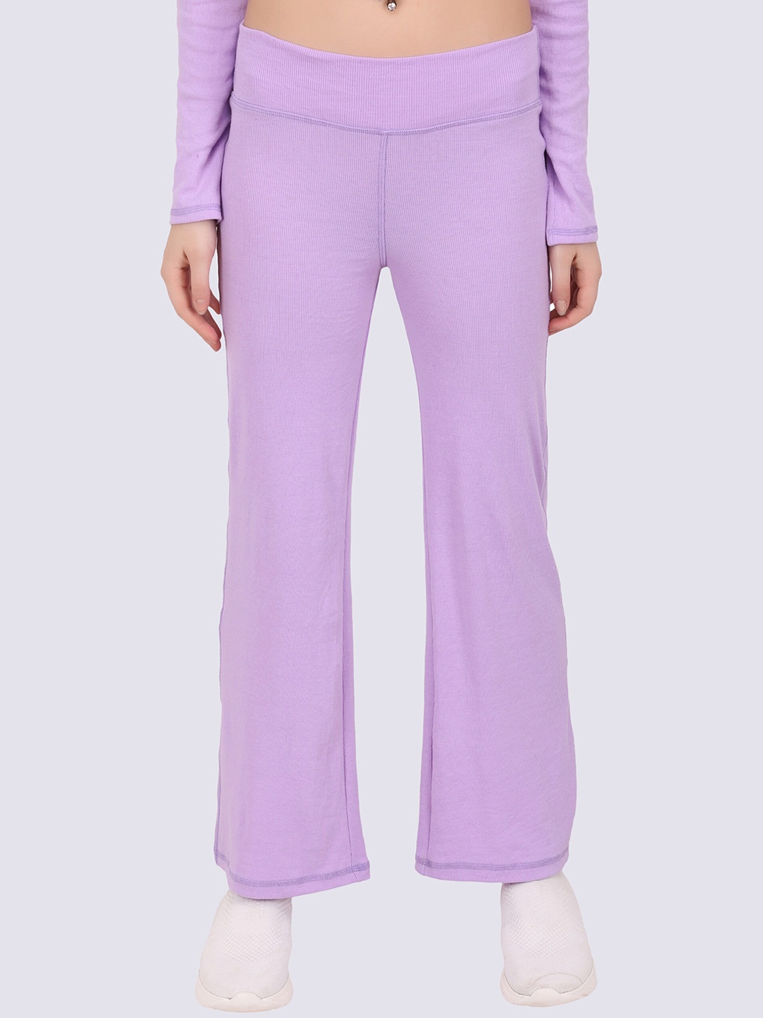 

EVERDION Women Ribbed Flare Cotton Track Pant, Lavender