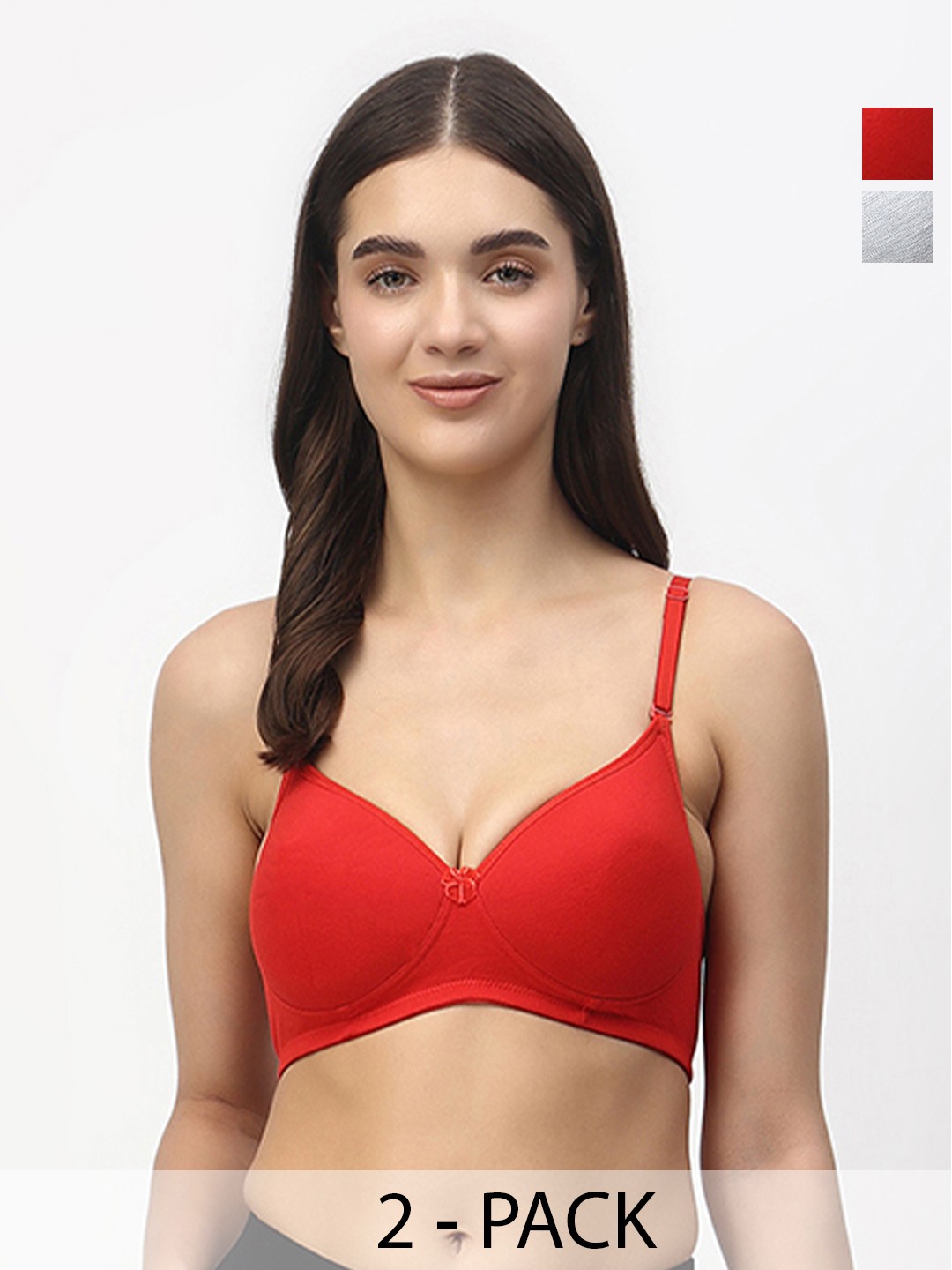 

Floret Pack of 2 Heavily Padded Medium-Coverage Non-Wired Seamless Push-Up Bra, Red