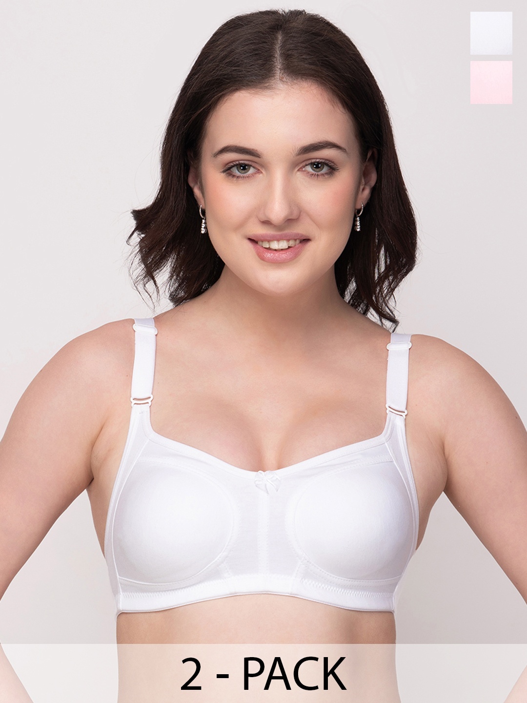 

Floret Pack of 2 Non Padded Non-Wired Cotton Full Coverage Everyday Bra With Moulded Cups, White