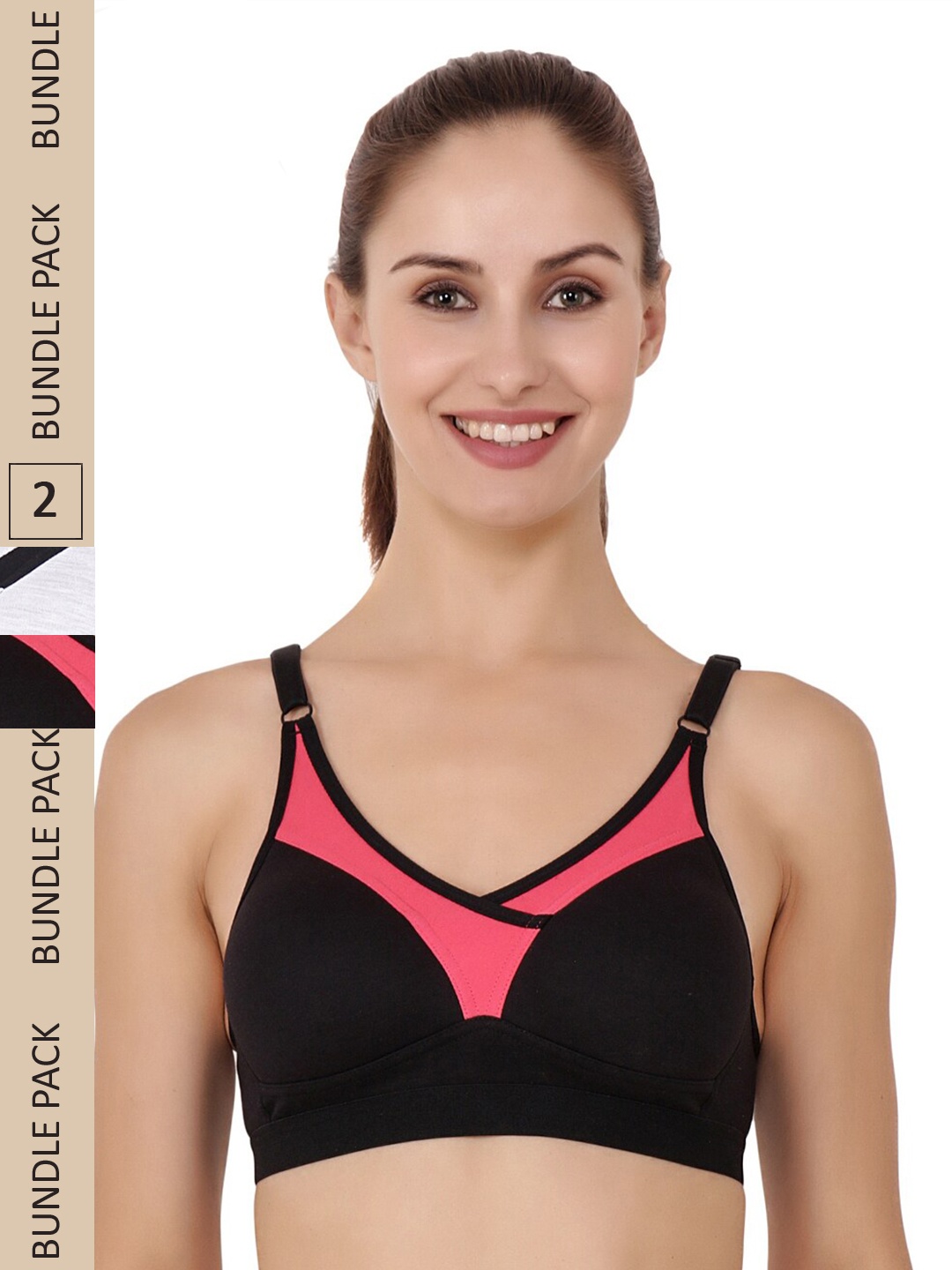 

Floret Pack Of 2 Colourblocked Heavily Padded Push-Up Bra, Grey melange