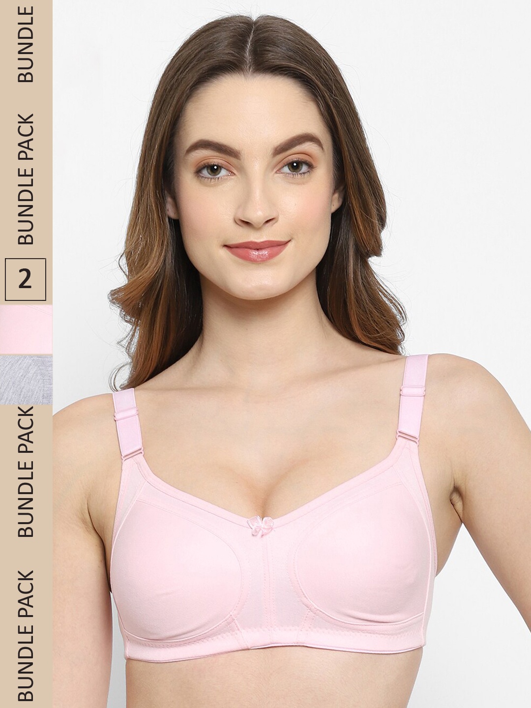 

Floret Pack of 2 Non Padded Non-Wired Cotton Full Coverage Everyday Bra With Moulded Cups, Grey melange