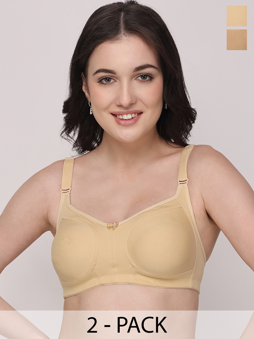 

Floret Pack of 2 Non Padded Non-Wired Cotton Full Coverage Everyday Bra With Moulded Cups, Beige
