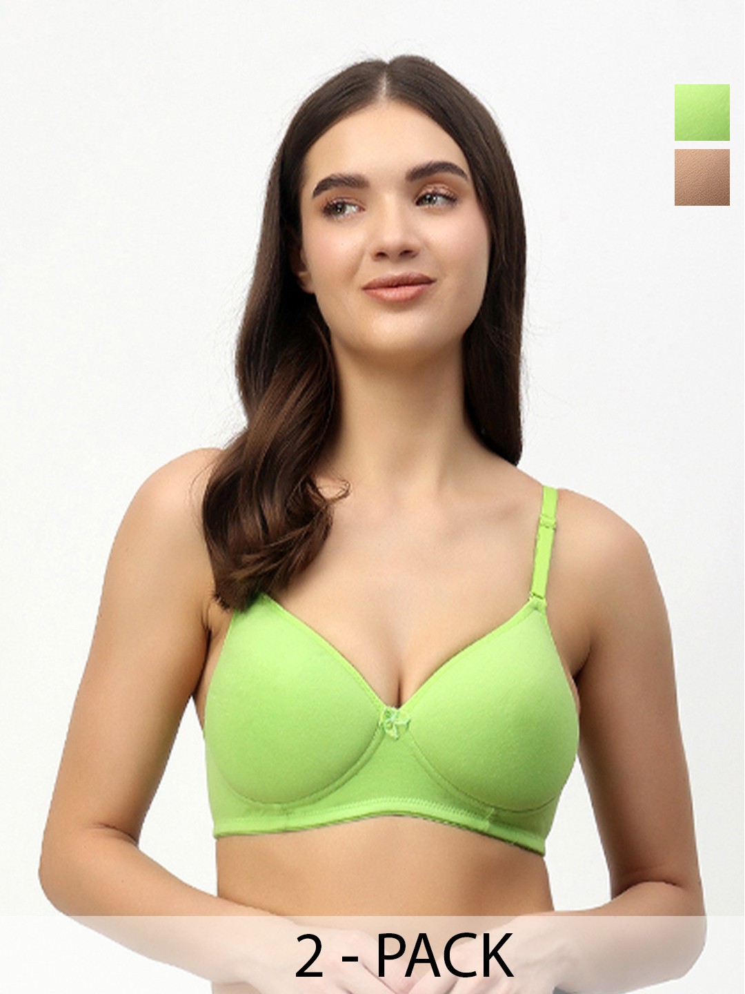 

Floret Pack of 2 Heavily Padded Medium-Coverage Non-Wired Seamless Push-Up Bra, Fluorescent green
