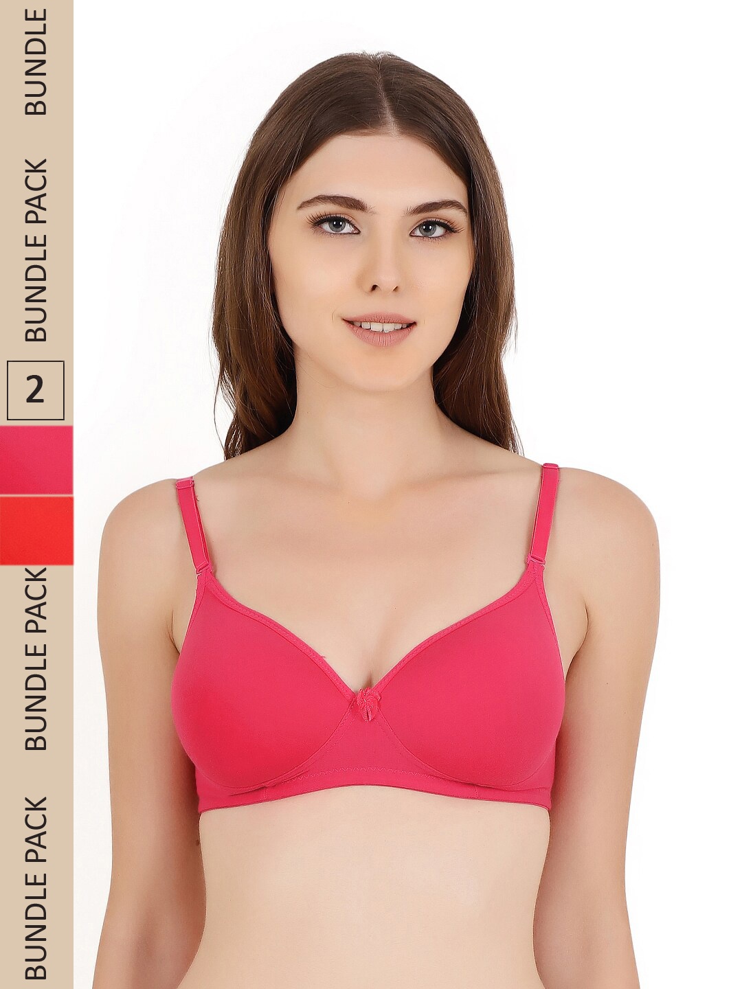 

Floret Pack of 2 Heavily Padded Medium-Coverage Non-Wired Seamless Push-Up Bra, Magenta