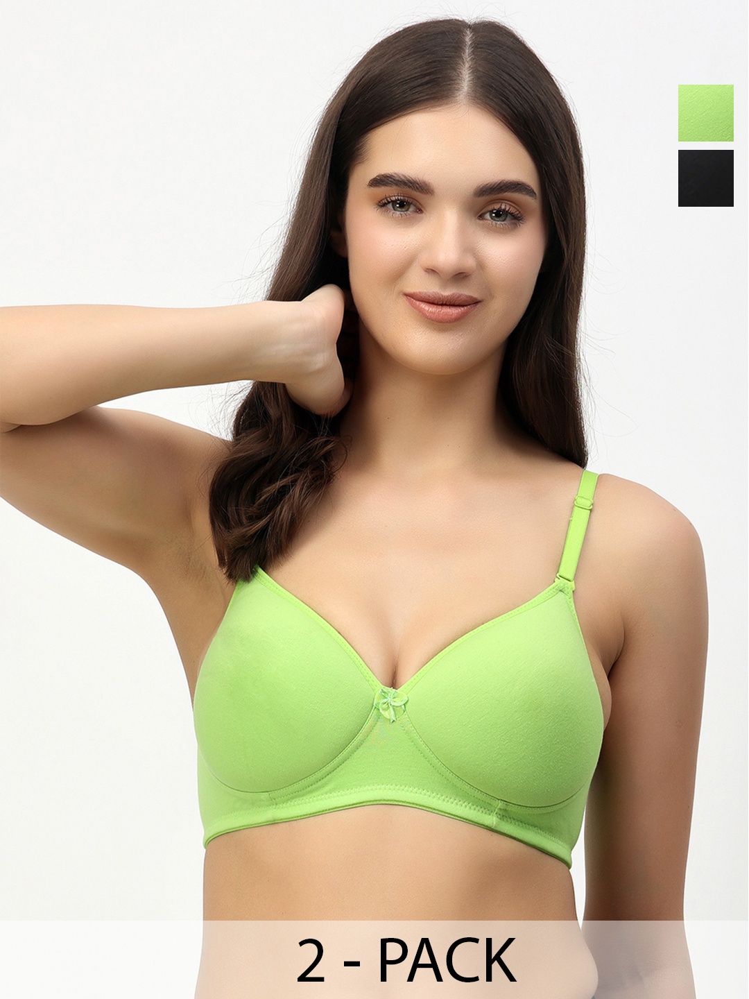 

Floret Pack of 2 Heavily Padded Medium-Coverage Non-Wired Seamless Push-Up Bra, Lime green