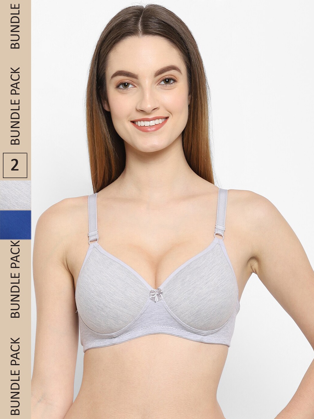 

Floret Pack Of 2 Lightly Padded & Non Wired Seamless High Support T-shirt Bra, Grey