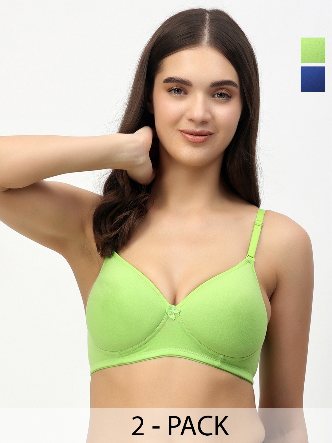 

Floret Pack of 2 Heavily Padded Medium-Coverage Non-Wired Seamless Push-Up Bra, Lime green
