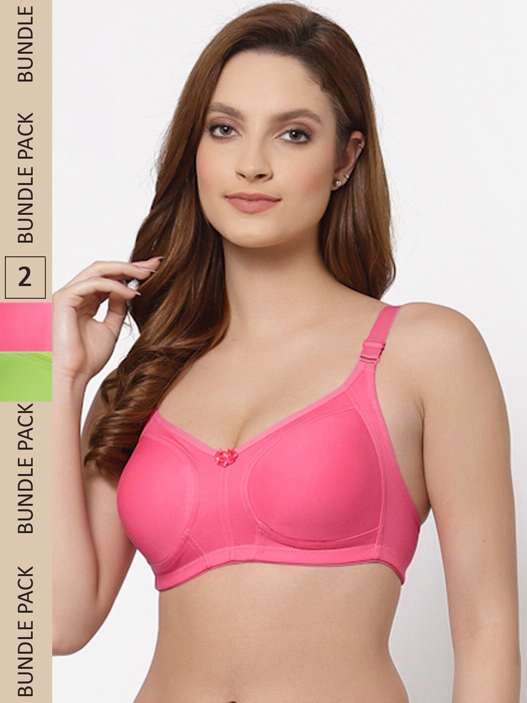 

Floret Pack of 2 Non Padded Non-Wired Cotton Full Coverage Everyday Bra With Moulded Cups, Lime green