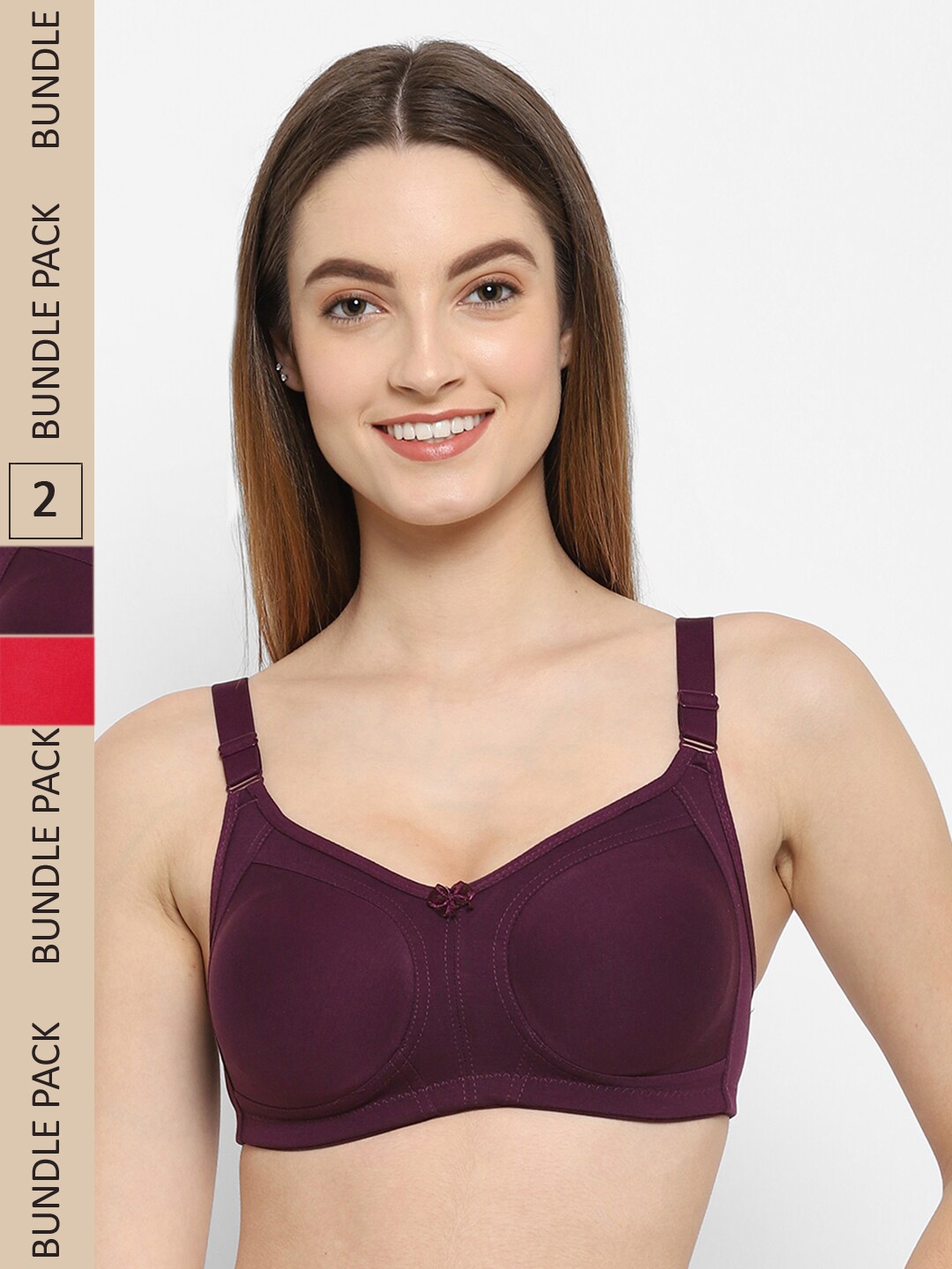 

Floret Pack of 2 Non Padded Non-Wired Cotton Full Coverage Everyday Bra With Moulded Cups, Red